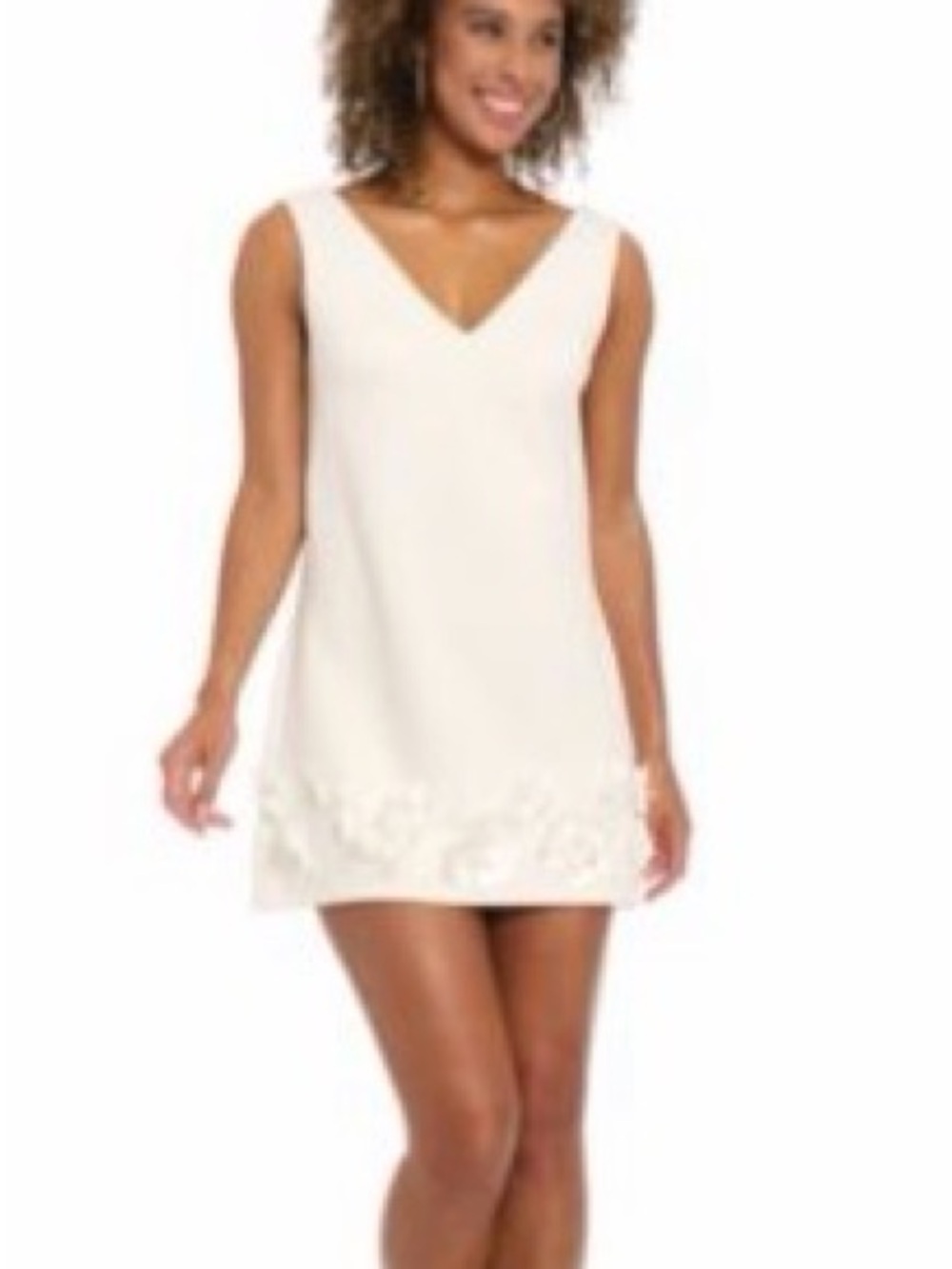 V-Neck High-Low Shift Dress in Cream